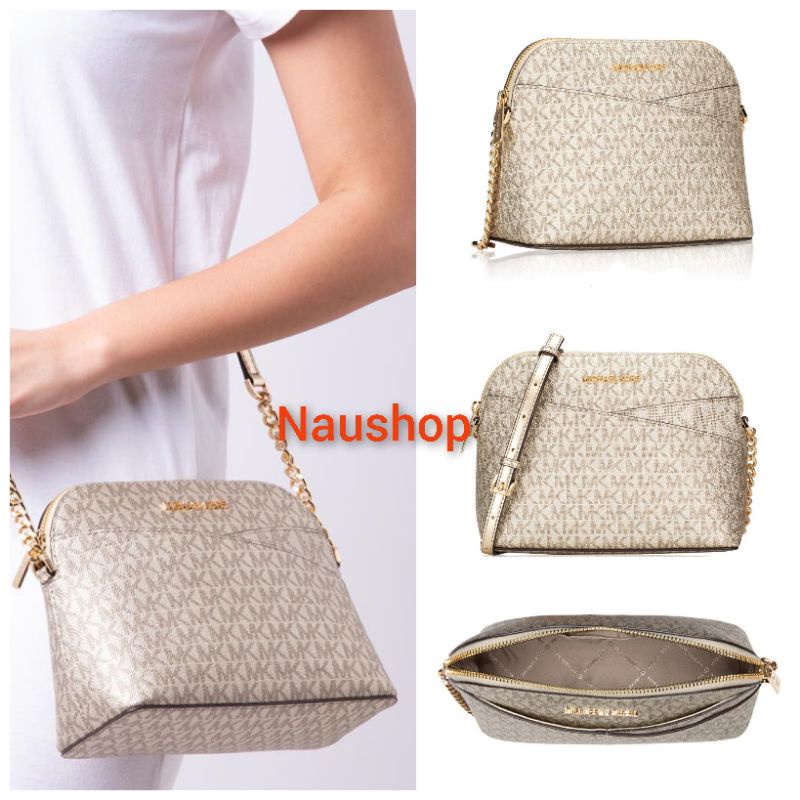 MICHAEL KORS Signature Jet Set Travel Medium Dome X Crossbody Pale Gold