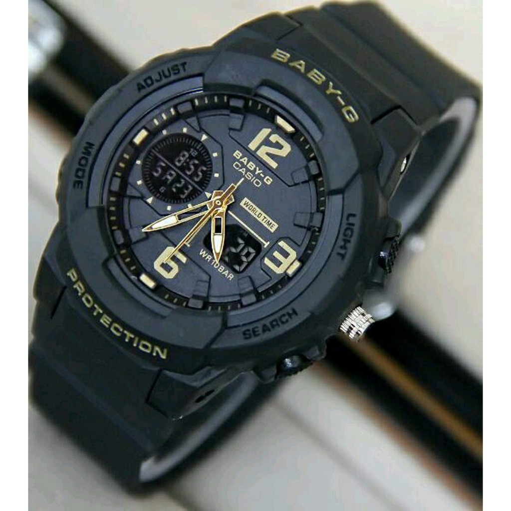 Jam Tangan Wanita Elegant Exclusive Casio Baby G Protection Premium Watch Black Gold