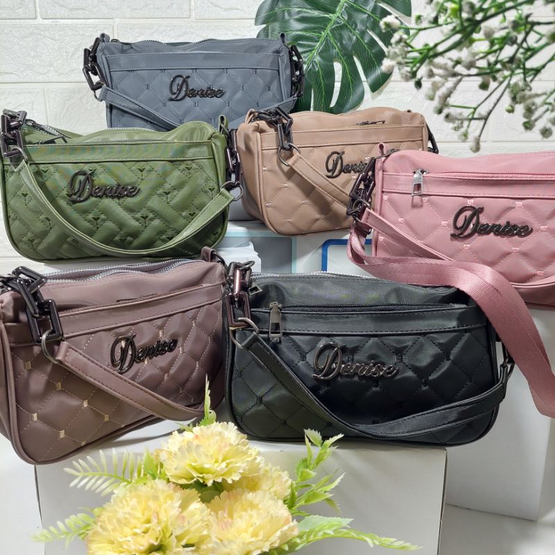 Tas Selempang Bahan Parasut Tali Tenteng kombinasi Rantai dan Tali Panjang Bisa atur Ukuran Panjang 