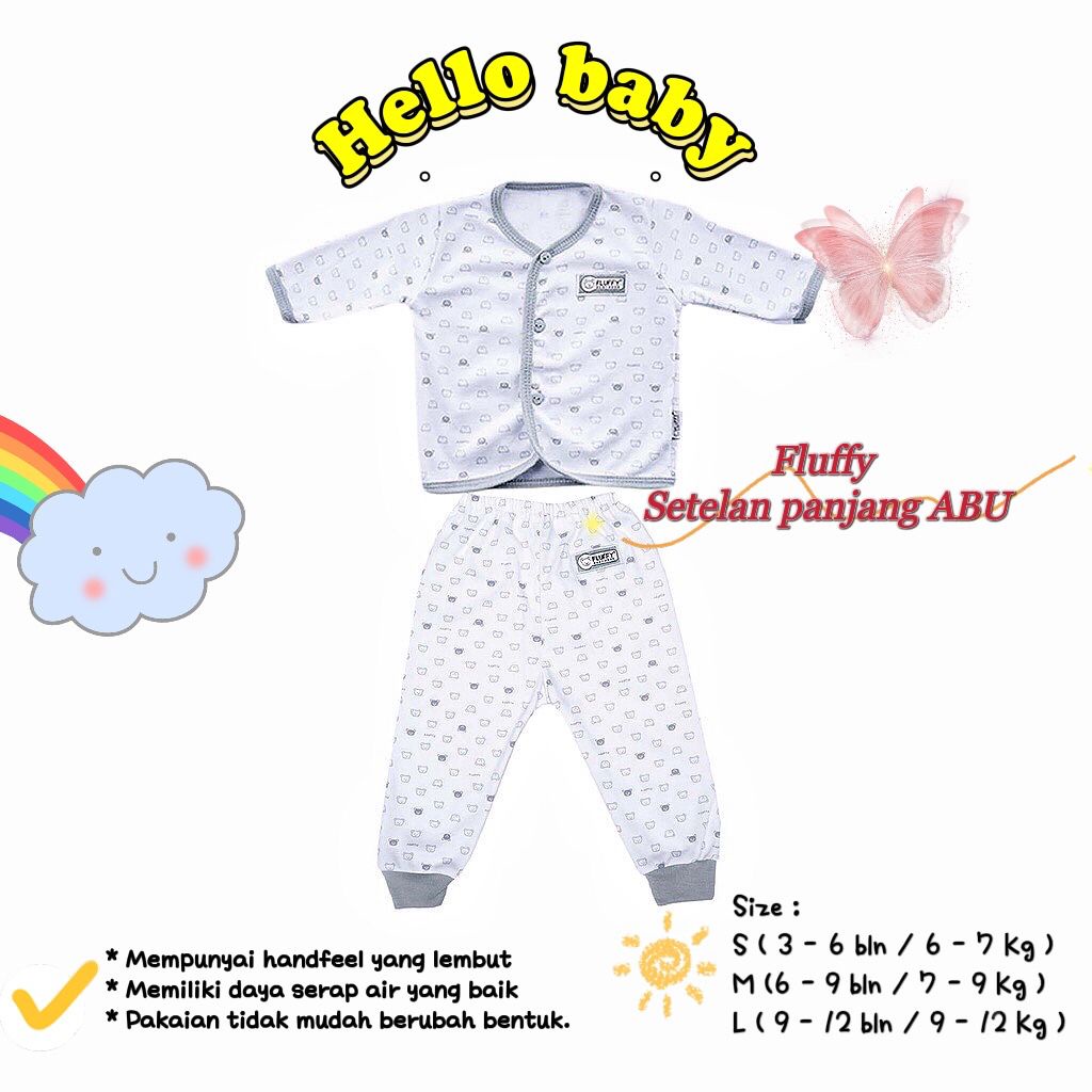 FLUFFY Setelan Baju Panjang Baru Lahir / New Born KHAKI (Isi 3Pasang)