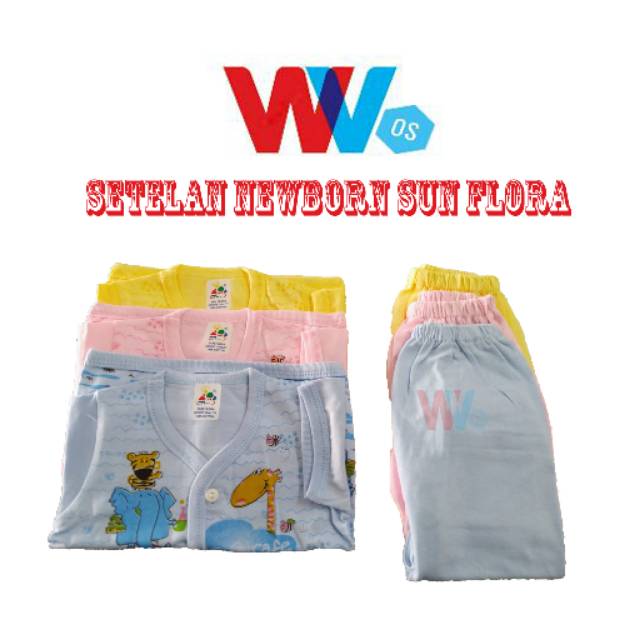 Setelan bayi New Born Sunflora baby lengan pendek / lengan panjang sablon warna