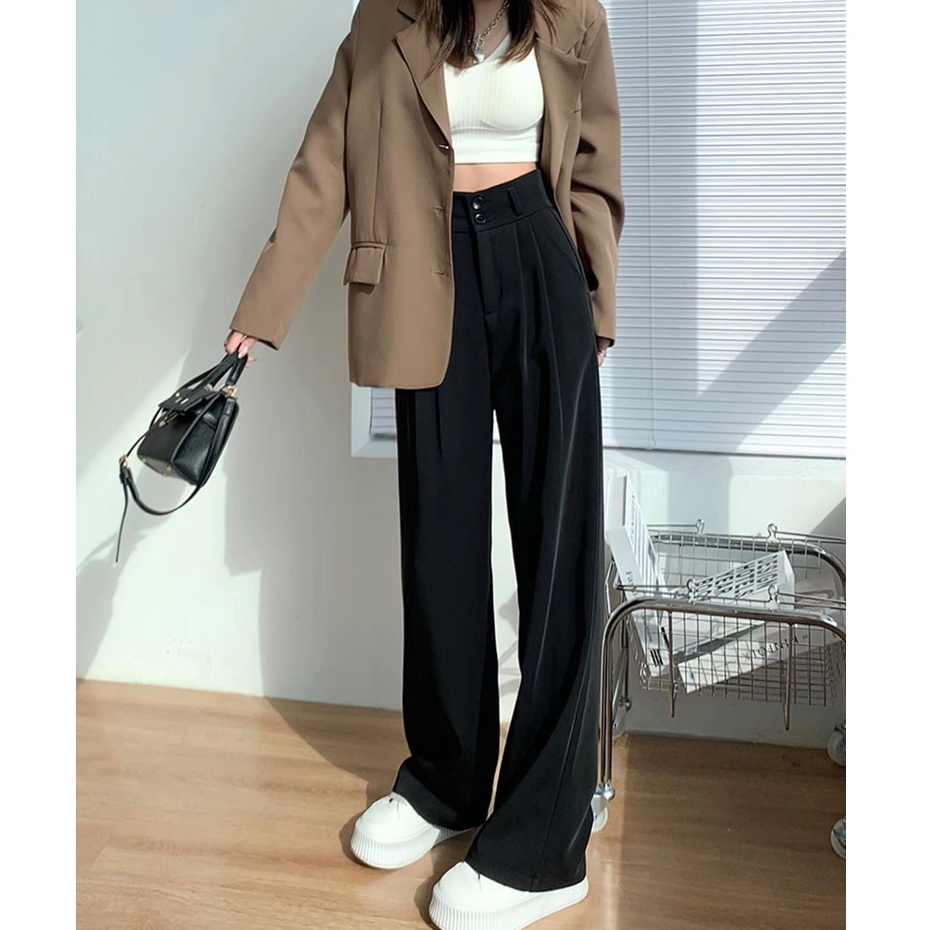 celana kulot wanita casual longgar korean style highwaist straight pants import celana hitam trousers wanita