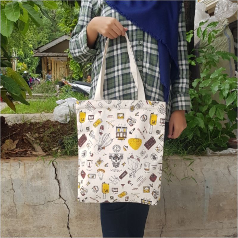 Tas Bahu Kanvas Siswa Baru Tas Tote Resleting Tas Tangan Wanita Gambar Kartun Lucu Tas Belanja Wanita Kapasitas Besar Dapat Digunakan Kembali