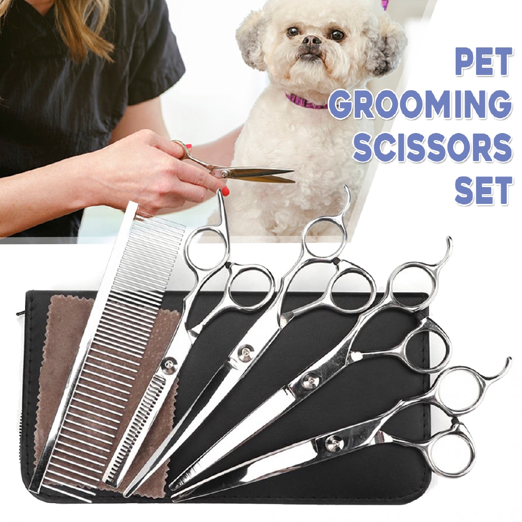 7pcs Set Gunting Grooming Profesional 7 Untuk Grooming Anjing Kucing