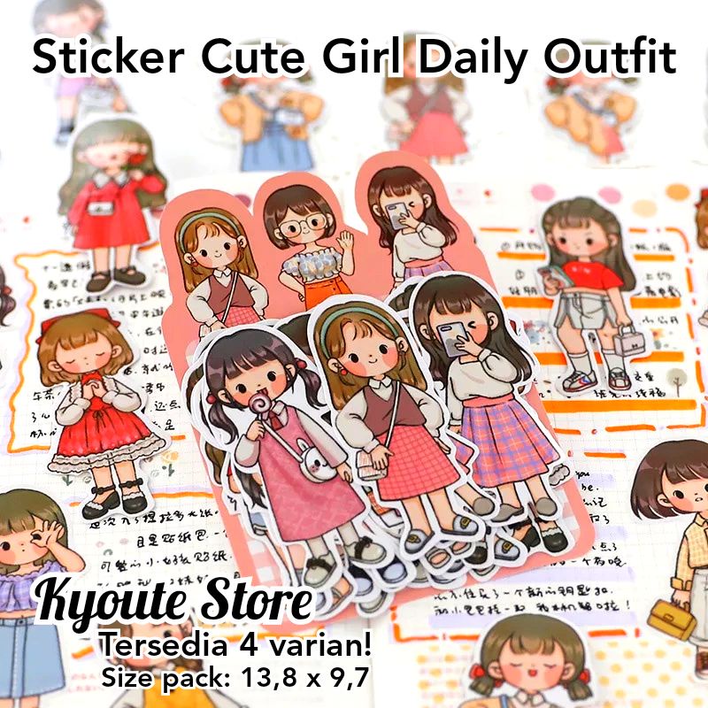 

20 pcs Sticker Cute Girl Daily Outfit Fashion Pakaian Dekorasi Scrapbook DIY Bujo Journal Planner Letter