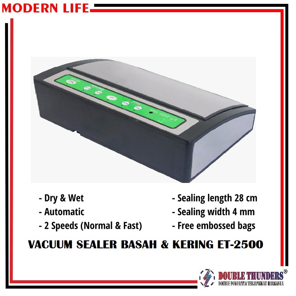 Vacuum Sealer Mesin Pengemas Vakum DT-2500 ( Kering &amp; Basah ) Semi Auto