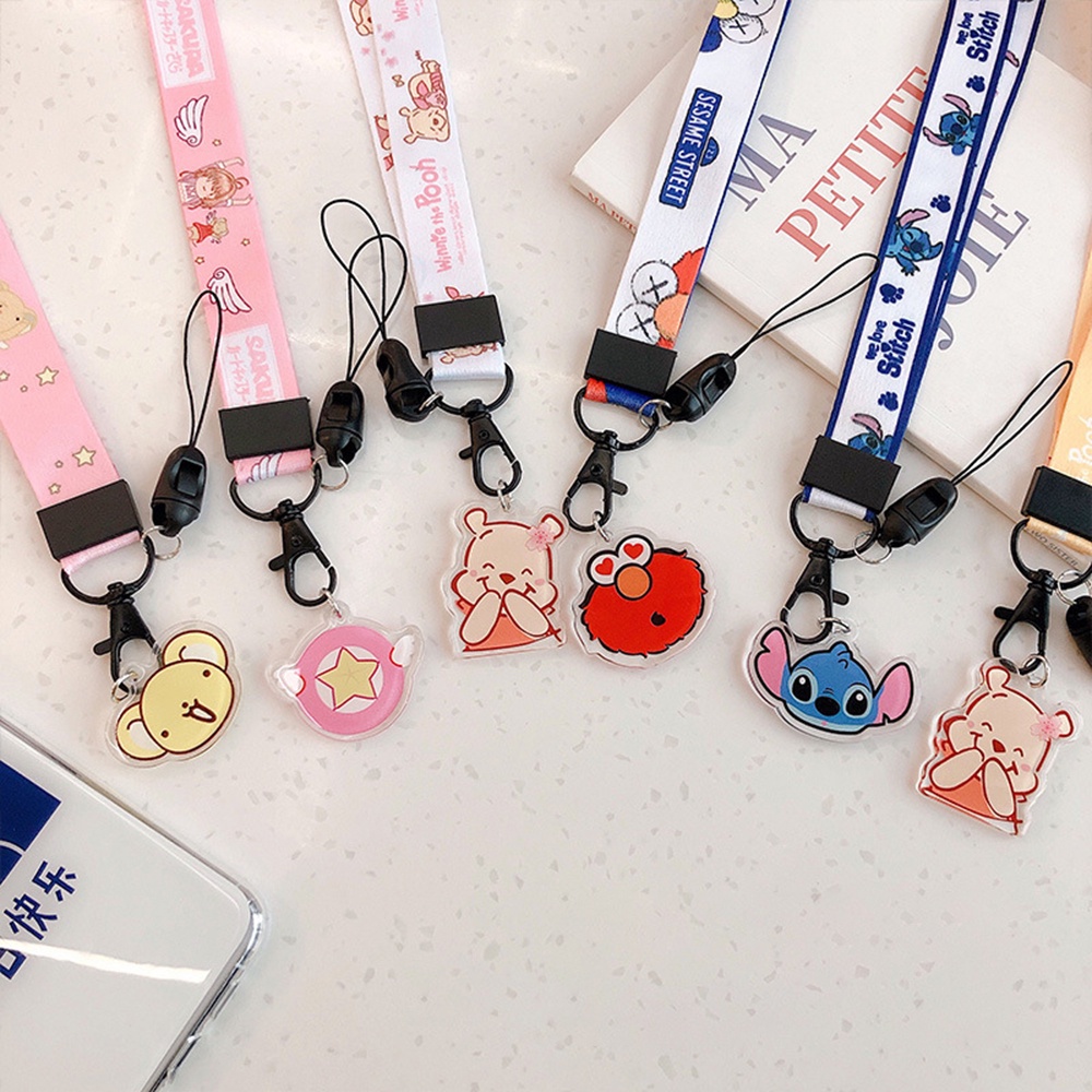 Tali Lanyard Holder Handphone / Kartu ID anti Hilang Motif Kartun Beruang / Kucing Lucu