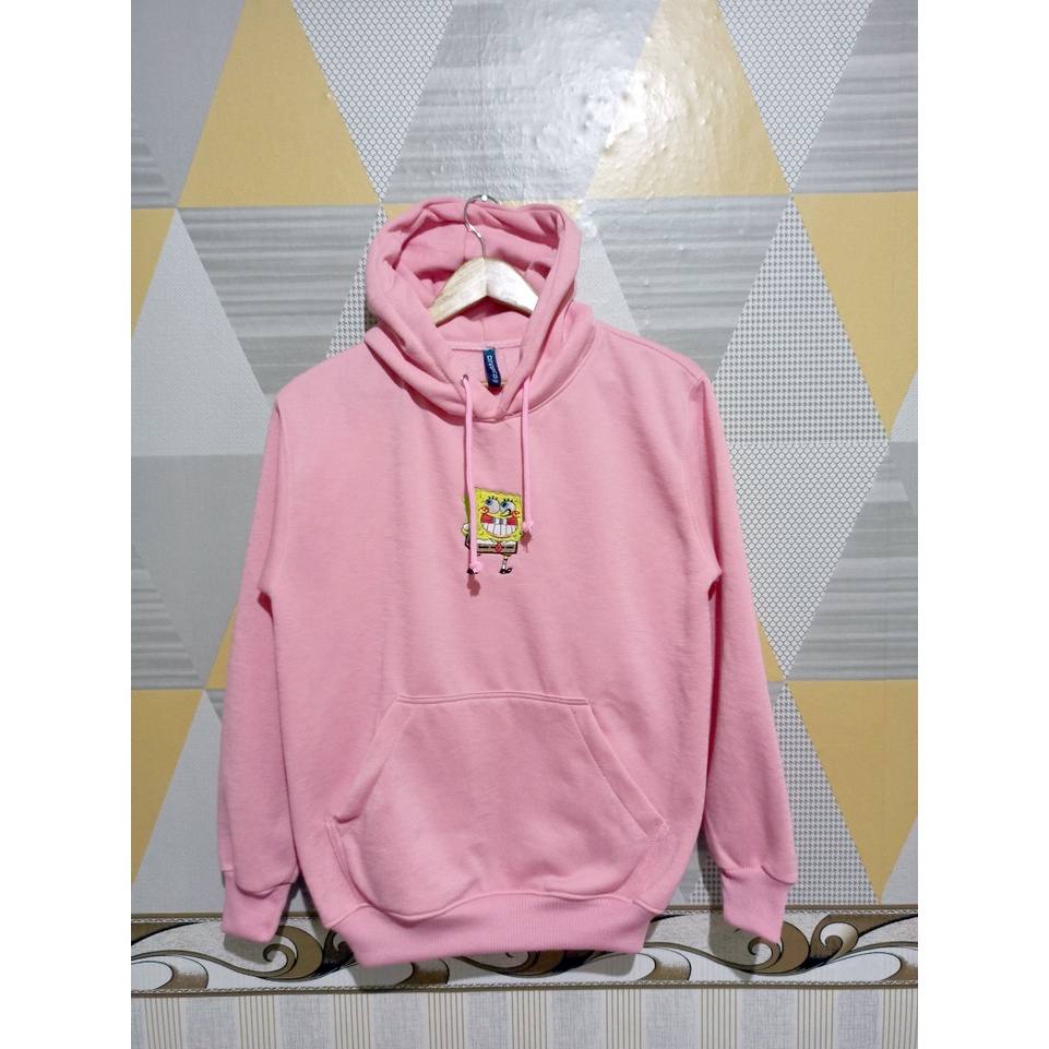 Hoodie Jaket Pria Wanita HnM H&amp;M Spongebob Pink Full Tag