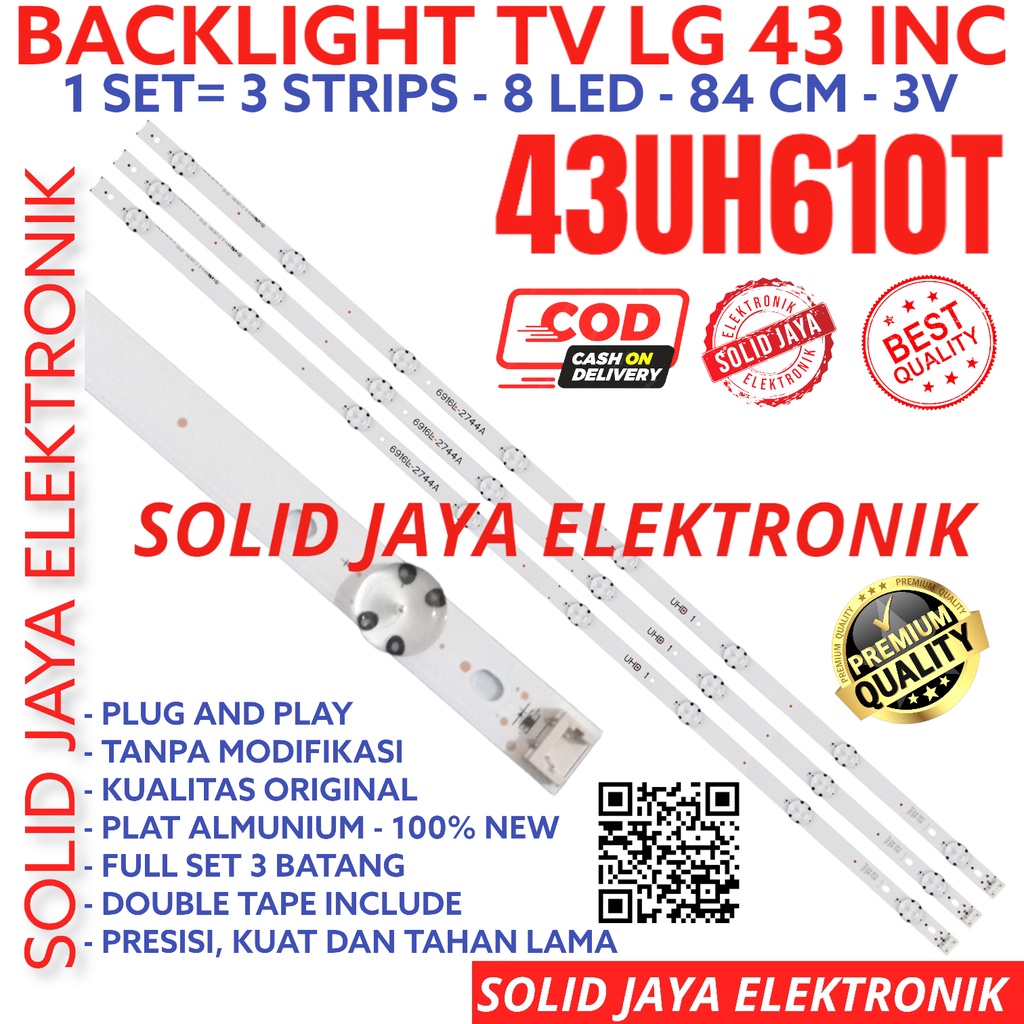 BACKLIGHT TV LED LG 43 INC 43UH610 43UH610T 43UH610 T 43UH610-T LAMPU BL 43UH LG 8K 3V 8LED 8 KANCING LAMPU 3 STRIP 43INCH 43INC 43IN INCH IN LED BL