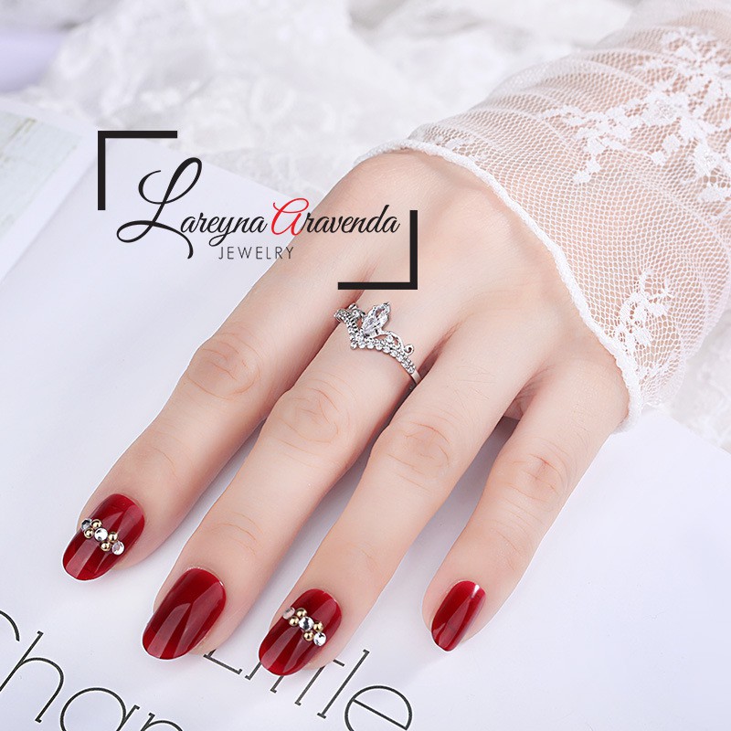 Cincin Wanita S925 Model Crystal Crown Ring CC027