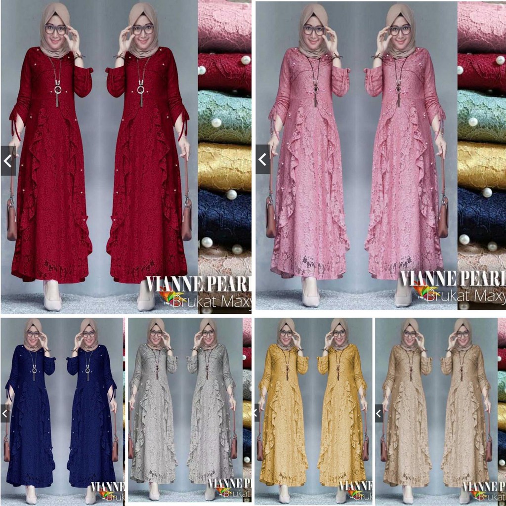 (DIJAMIN REALPICT) MAXI VIANNE GAMIS BRUKAT CORNELI TULANG TIMBUL GLITTER | FASHION MUSLIM BROKAT