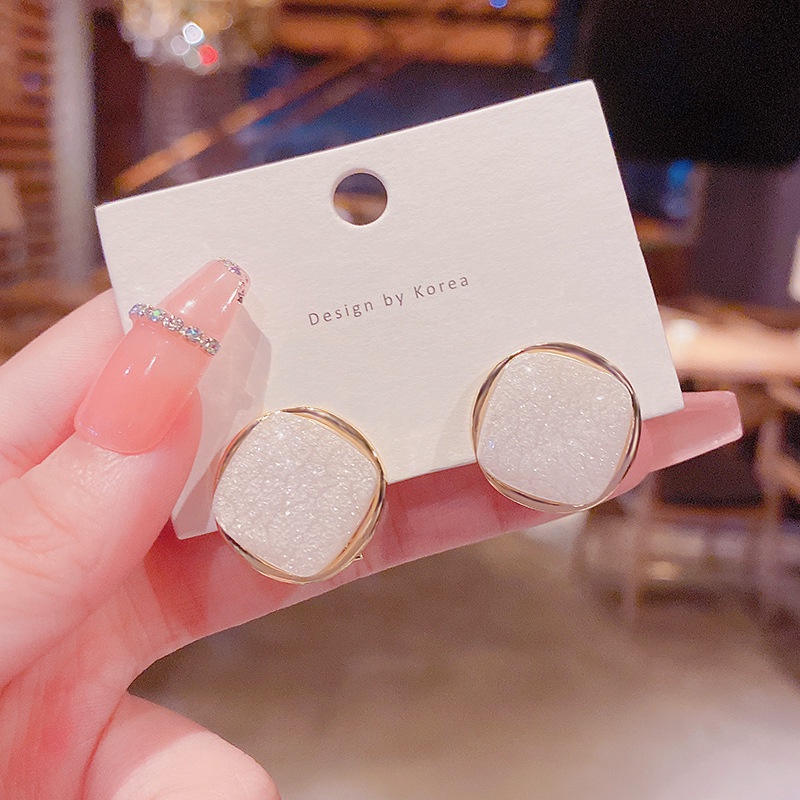 Anting Stud 925 silver needle Bentuk Kubus Kecil Warna Biru Gaya Klasik