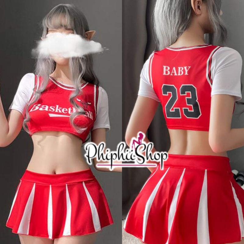 Seragam Olahraga Jersey Cheerleader Bola Basket Set Rok Sexy Kostum Cosplay Lingerie