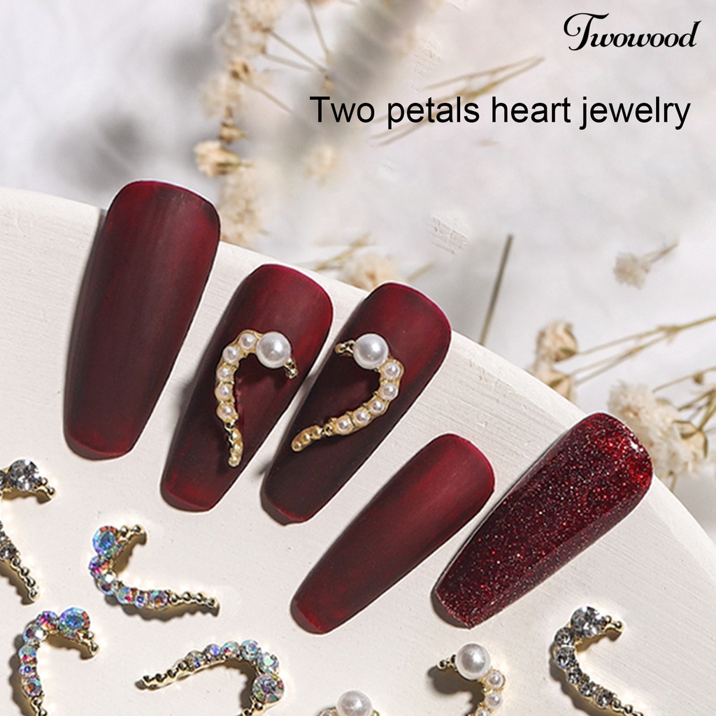 6pcs Berlian Imitasi Bentuk Setengah Hati Untuk Nail Art Charms