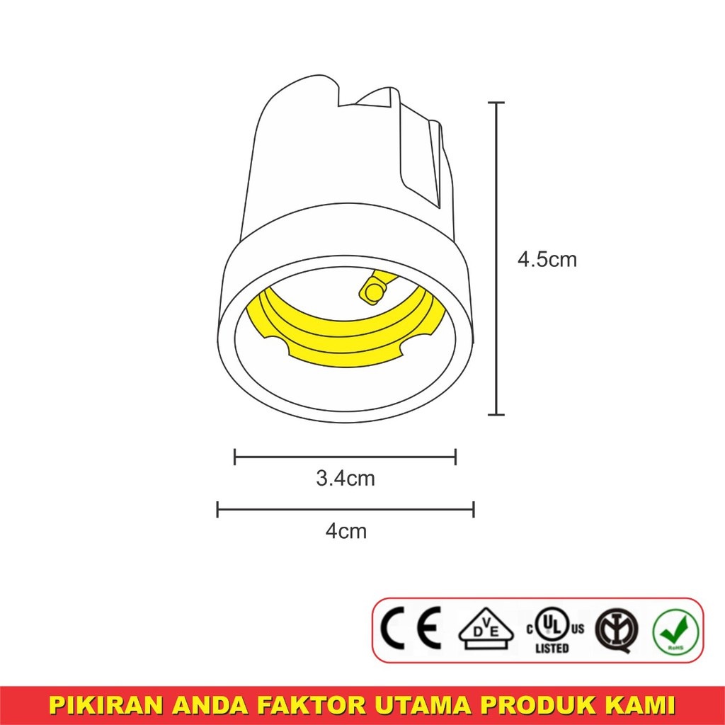 Fitting Keramik E27 E 27 Panjang Fiting Lampu Plafon Porcelain Tahan Panas