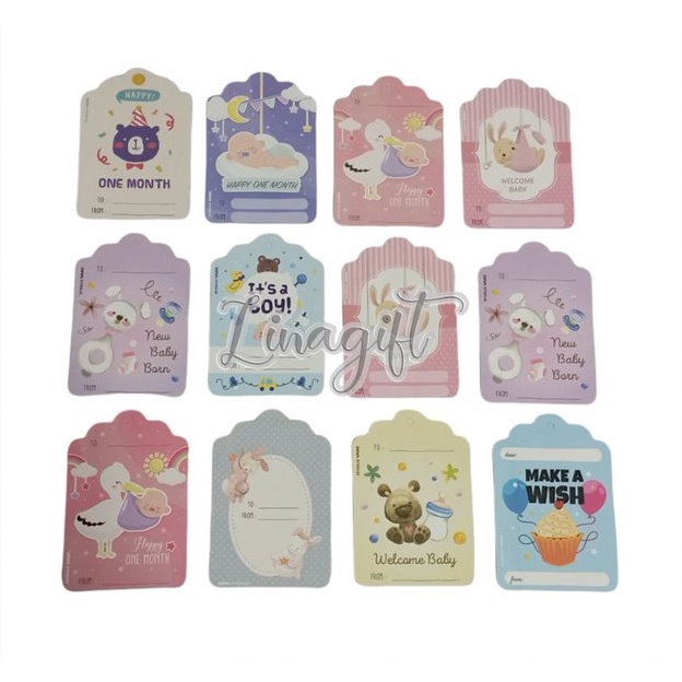 ( Lsn 12 Pc ) SANWA GIFT CARD BABY - HANG TAG SANSAN WAWA / KARTU UCAPAN - GREETING CARD NEW BORN BABY GIRLS BABY BOYS