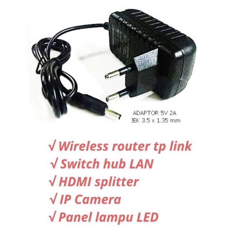 Adaptor ip cam 5v 2A jack 3mm cocok untuk kamera cctv ip wireless