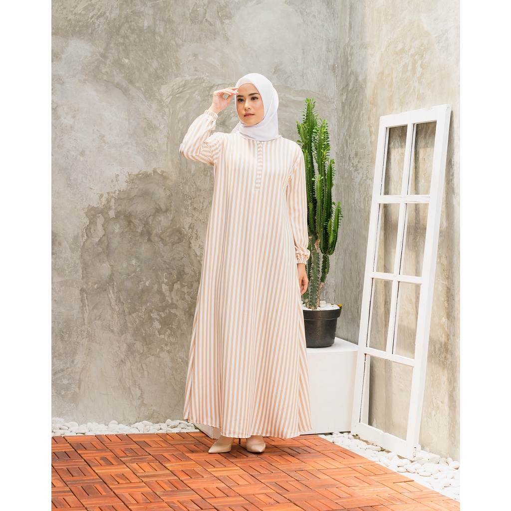 Gamis Terbaru Motif Salur Big Size-Ukuran M L XL XXL XXXL 4L 5L-Baju Gamis