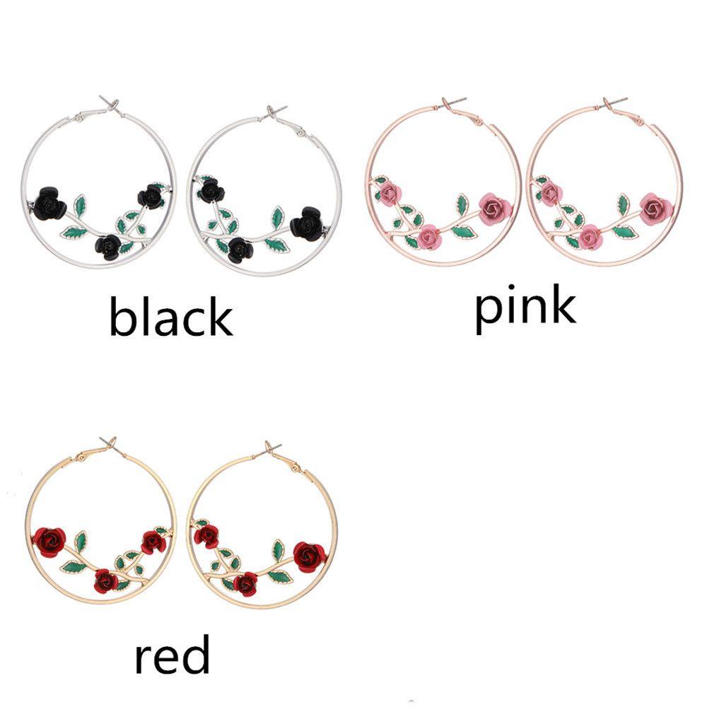 Lily Hoop Earrings Retro Perhiasan Berlebihan Rose Anting Berongga