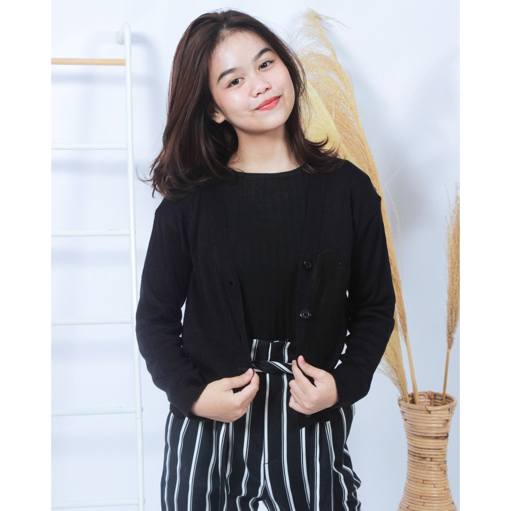 ZAHRA - Pakaian Wanita Cardigan Rajut Halus BLACK HEART Cardy