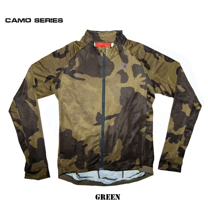 Duo baju jaket sepeda tangan panjang jersey cycling army camo series green pria