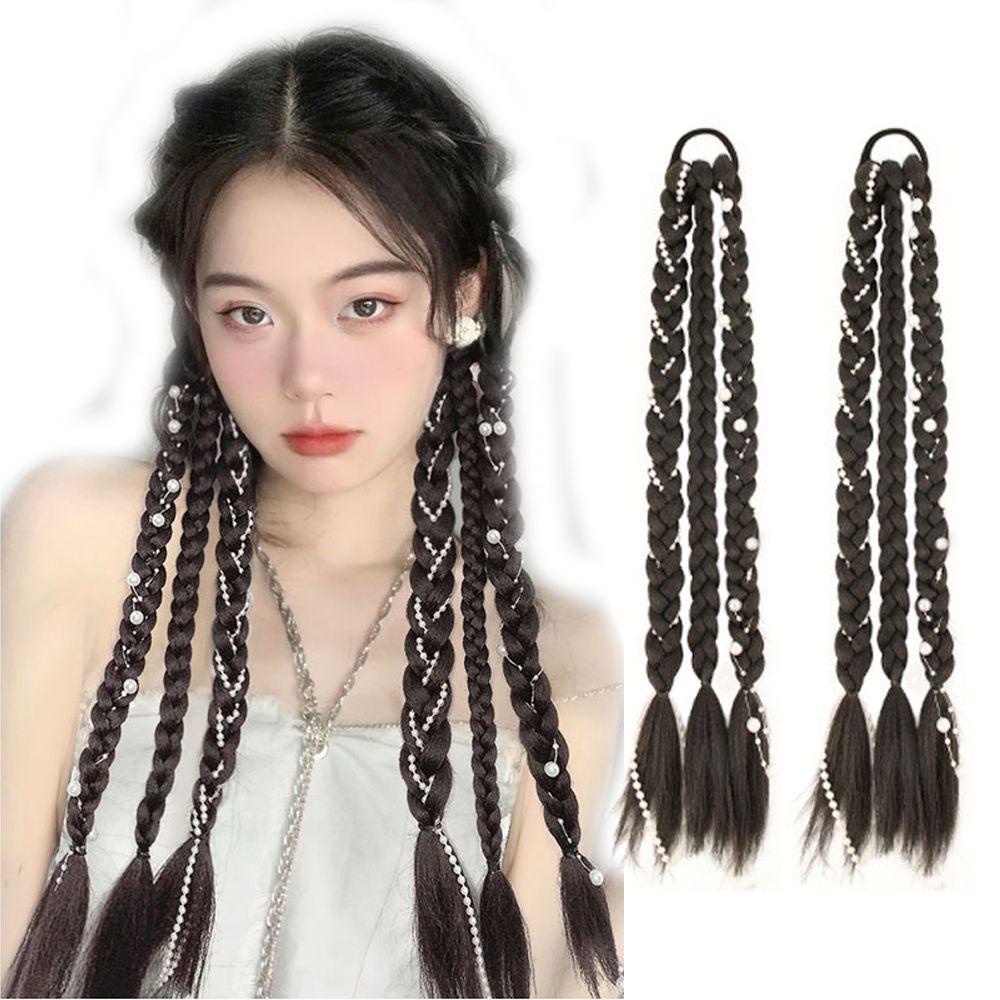 Mxbeauty Wig Kepang Sintetis Elastis Adem Mutiara Lampion Rambut Gimbal Krean Hair Bands