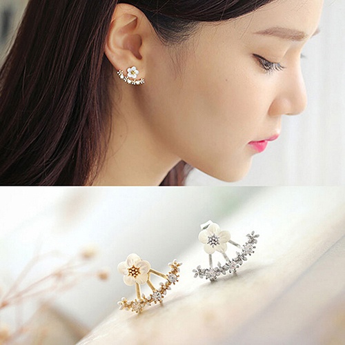 Hu Hu Hu Hu Hu Alat Bantu Pasang Kacamata♡ Anting Stud Desain Bunga Bahan Tembaga Gaya Korea Untuk Wanita