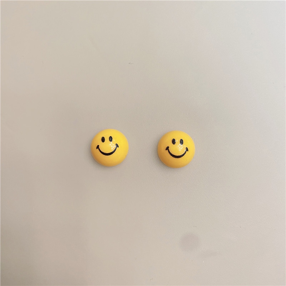 Anting Tusuk Wanita Desain Smiley Face Warna Kuning Gaya Korea Untuk Musim Panas