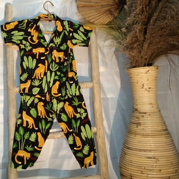 Baju Piyama Anak Laki - Laki Dan Perempuan Motif Tiger macan Bahan Rayon Viscose via vallen