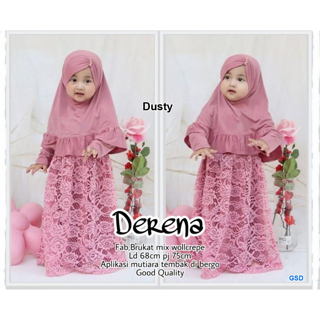 Kids derena/gamis syari+pashmina instan/baju muslim brokat/busana muslim set anak murah