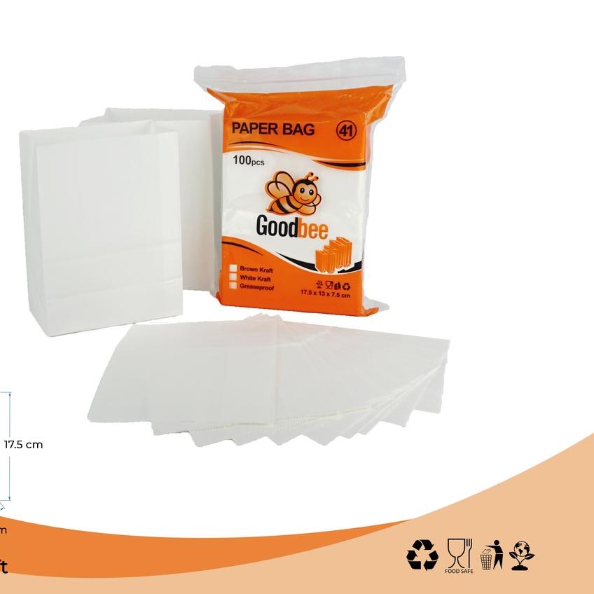 

✴ Goodbee Paper Bag Kode 41 - White Kraft - Kantong Kertas Goodbee White - 100pcs ☇