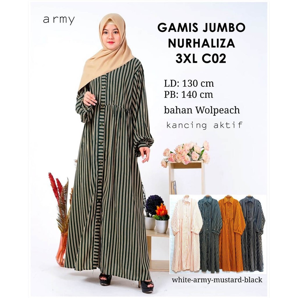 BIGCLO - (COD) LD 130cm Baju Muslim Wanita Nurhaliza Gamis Jumbo Long Dress Syari Big Size Lebaran