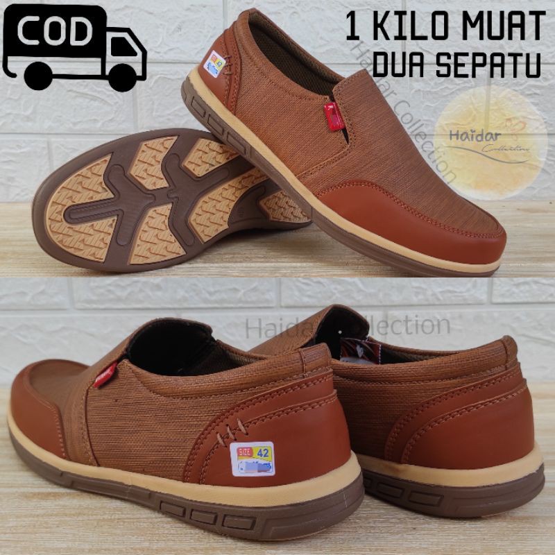 Sepatu Pria Slip On Kerja Casual Original Kulit Asli Karet Suede Sintetis