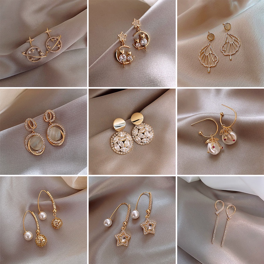 Anting Tusuk silver s925 Hias Berlian Imitasi Untuk Wanita