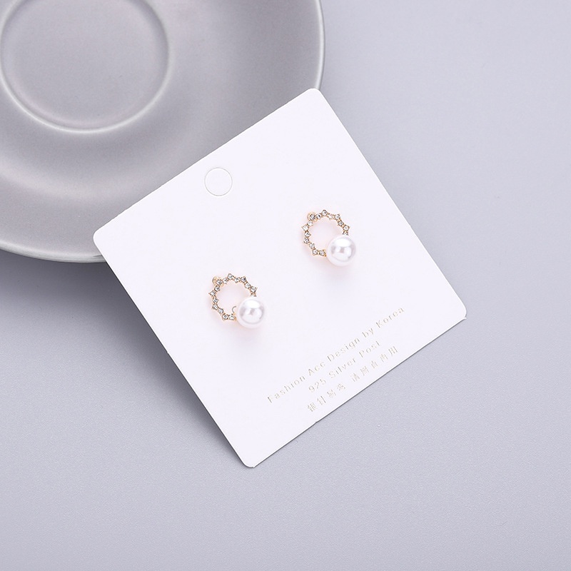 Anting stud S925 silver needle Bentuk Geometris Aksen Mutiara Untuk Wanita