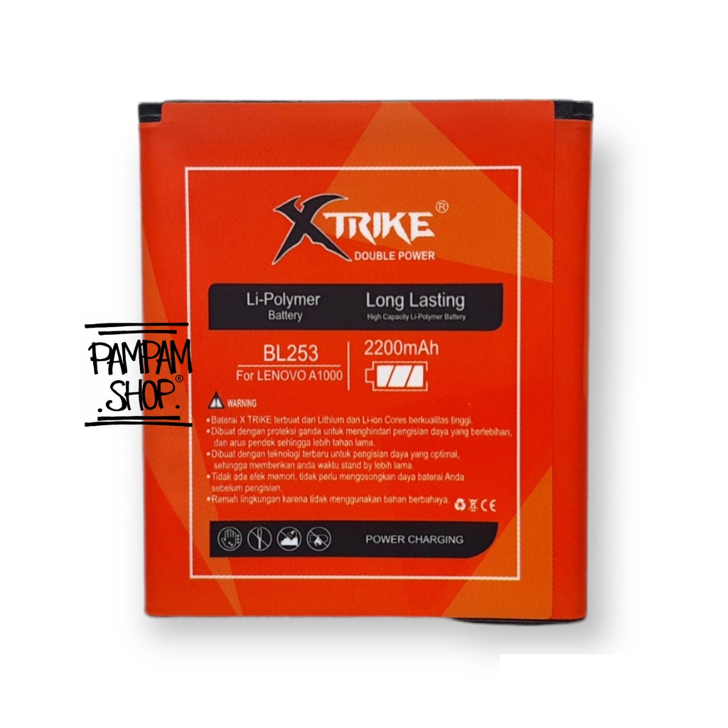 Baterai Xtrike Double Power Original Lenovo BL253 A1000 A2010 A2580 A2860 Batre Batrai Battery Ori