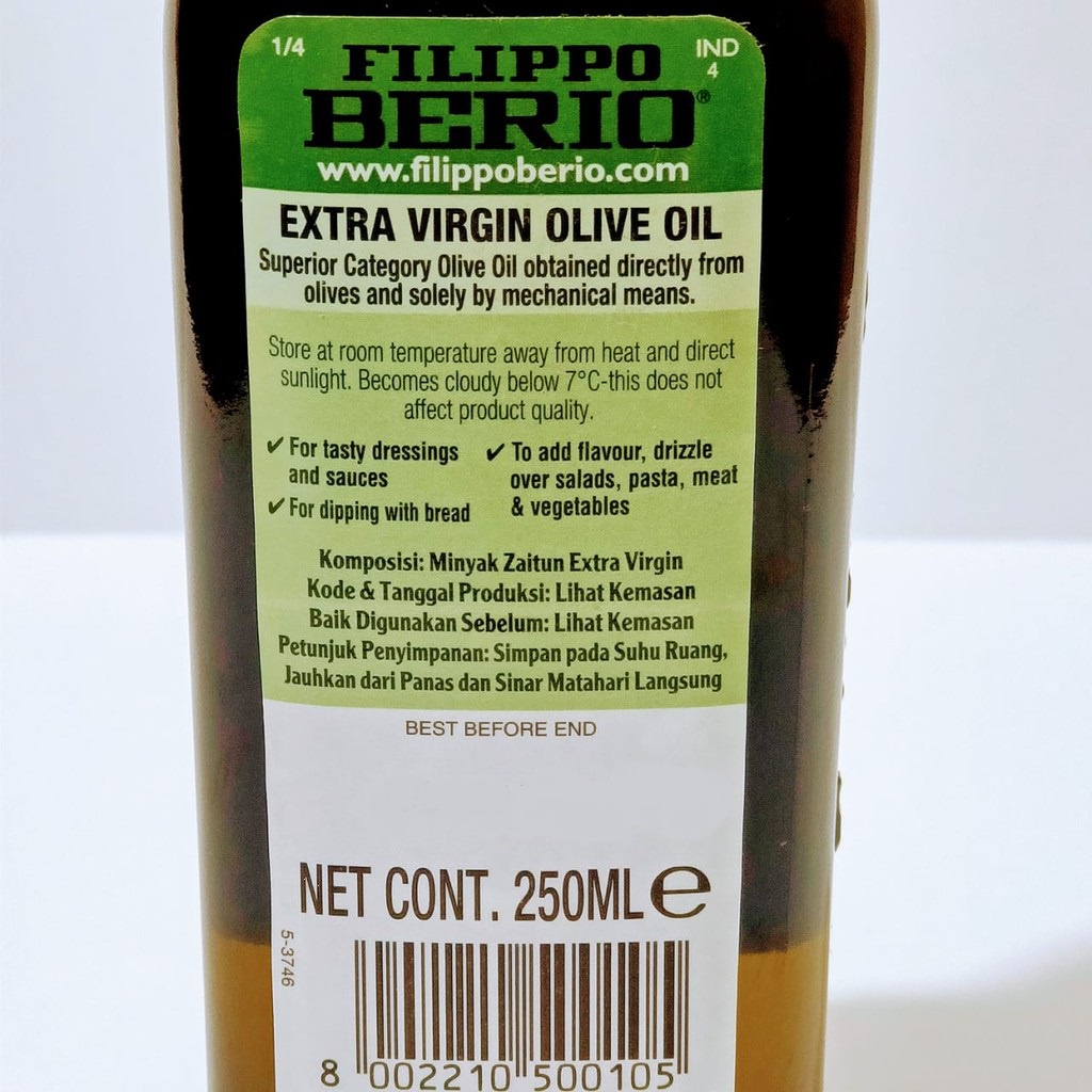 VnM001BP | EVOO Filippo Berio 250ML / Minyak Zaitun Filippo Berio / Filippo Berio Extra Virgin Olive Oil / Bahan Mpasi Bayi Organik / Perlengkapan Makan Bayi