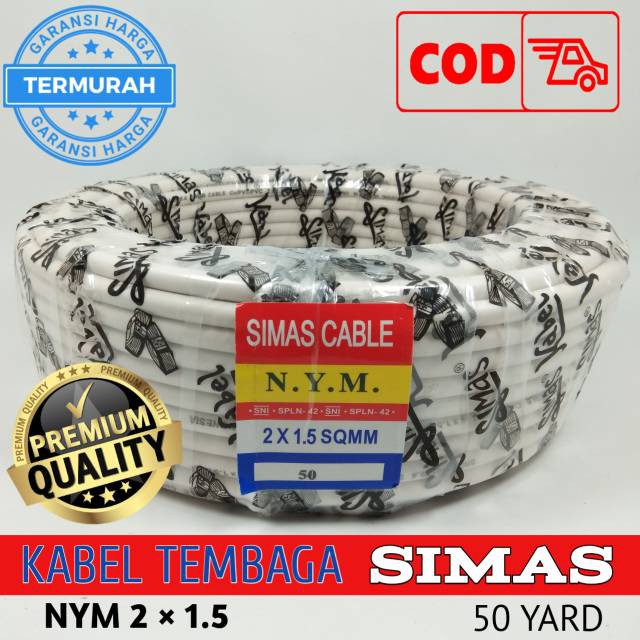 Kabel NYM 2x1.5 SIMAS 1 ROLL 50Y SNI Tembaga Murni Asli Untuk Listrik Standar PLN LMK Kulit Kuat Panjang 50 Yard 45 Meter full SPLN Harga Satu Gulung Berkualitas