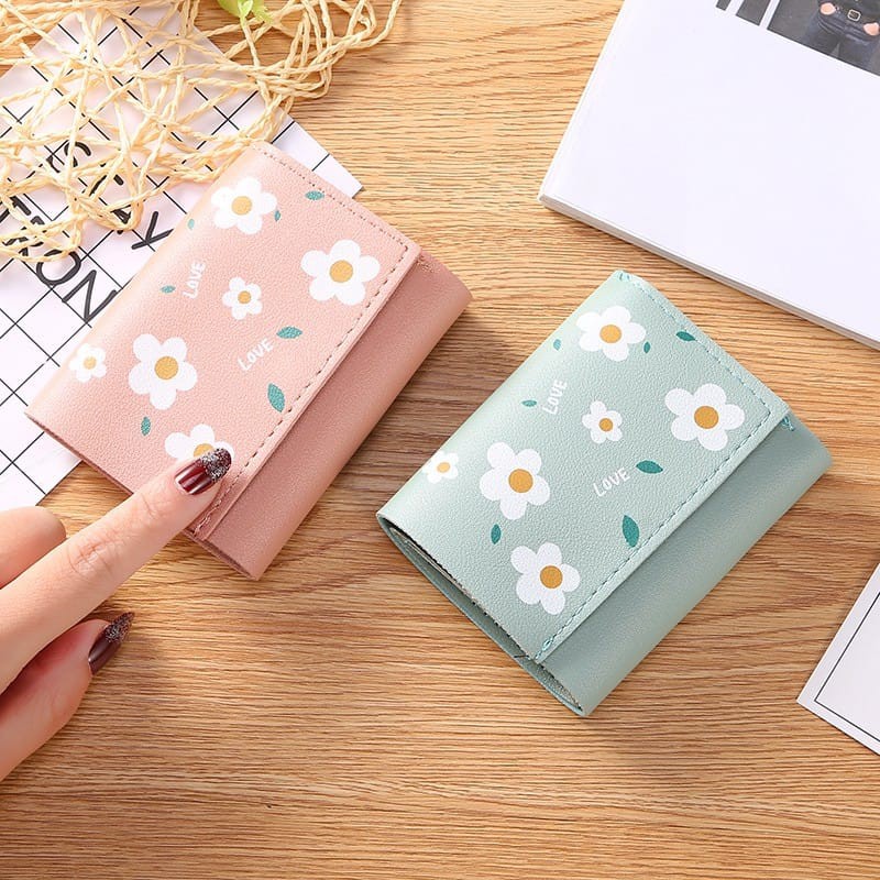 Dompet Lipat Mini Wanita Motif Flower Fashion Wanita Korea Import Real Pict Tmall88