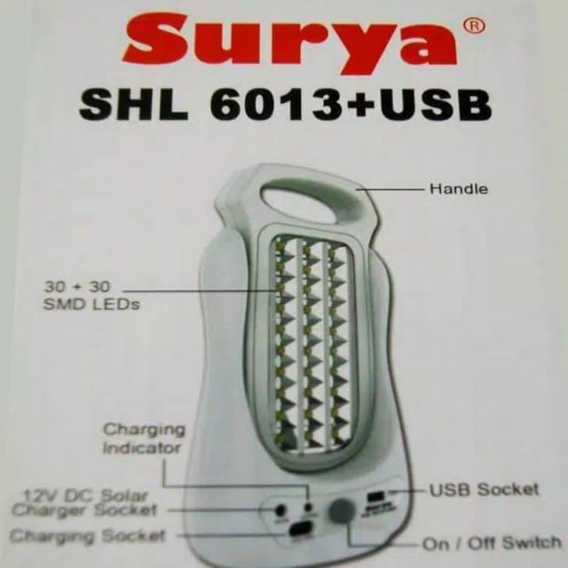 SURYA LAMPU EMERGENCY SHL 6013 + USB LIGHT LED SMD 30A+30A+POWER BANK