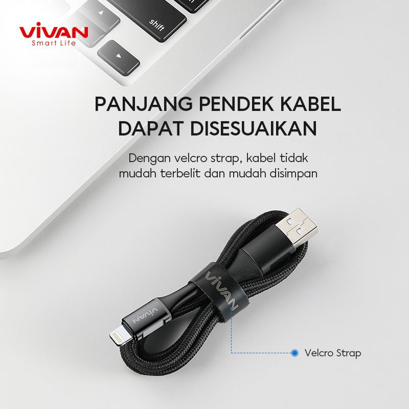 Kabel iPhone Lightning VIVAN VDL100 2.4A LED Light Quick Charge 1M - Garansi Resmi 1 Tahun