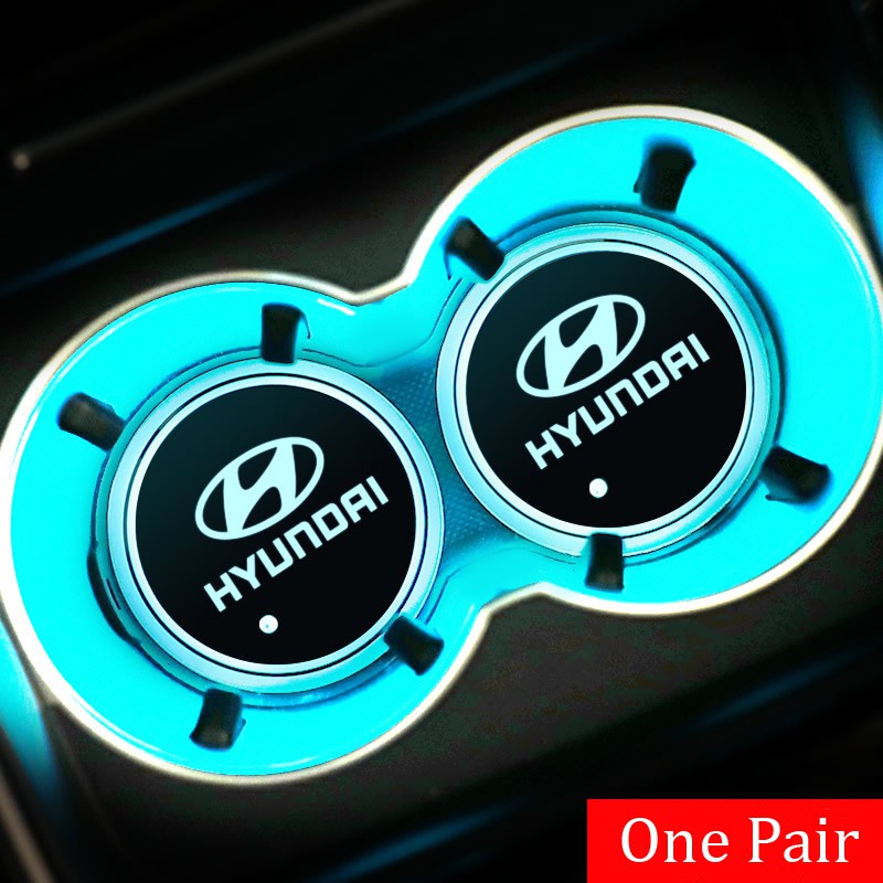 1/2peices Hyundai Car LED Cup Holder Mat USB Charging Car Coaster Replaceable Color Warna Mood Lamp Accessoreis