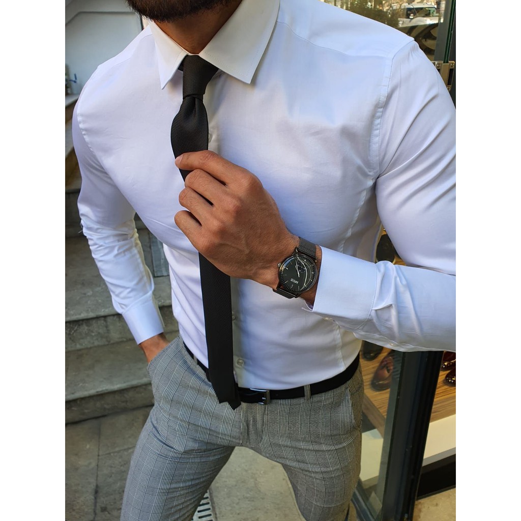 Kemeja Akad Nikah Putih Pria Cowok Kerja H&M Easy Iron Slimfit White Original HnM Putih