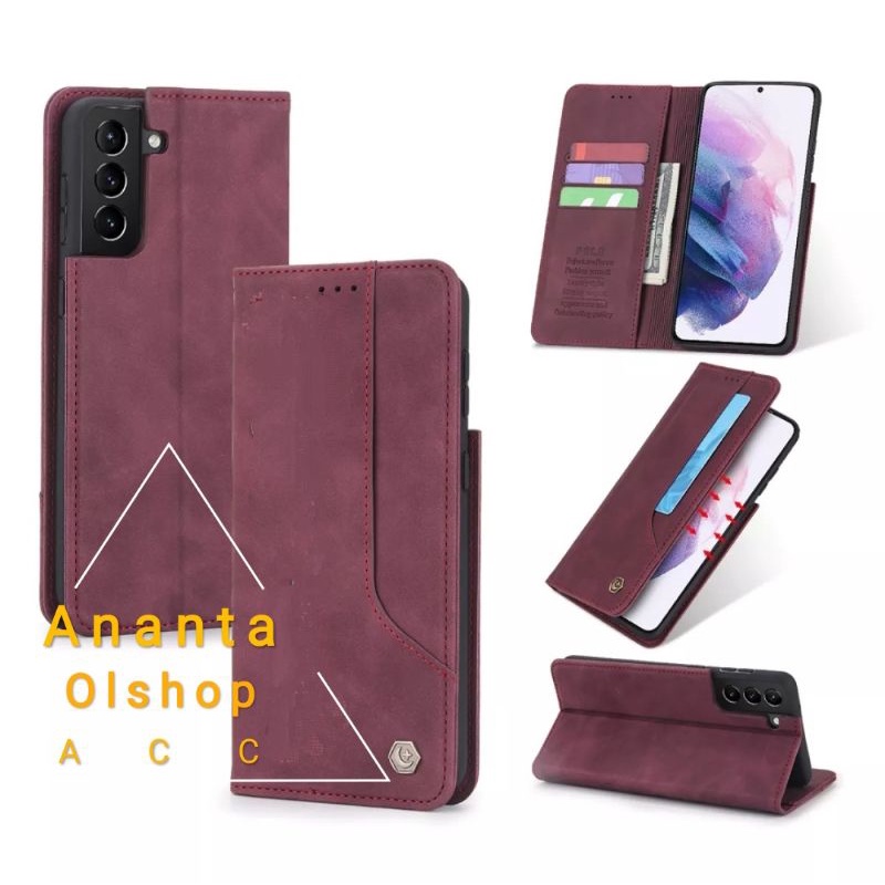 Elegant Full Cover Samsung A12 / M12 / S21 Plus / S21 Ultra Flip Wallet Leather Case POLA Original