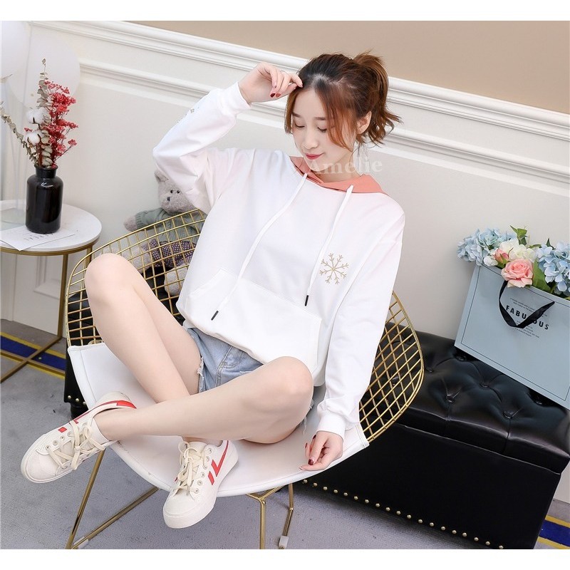 [baju wanita korea] Sweater Sweatshirt Hoodie Wanita Korea Import  Putih White