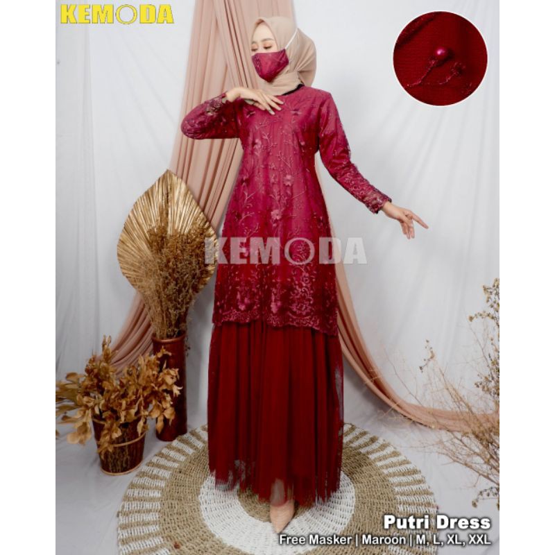 Gamis Lebaran Tulle Dress Pesta Terbaru Free masker