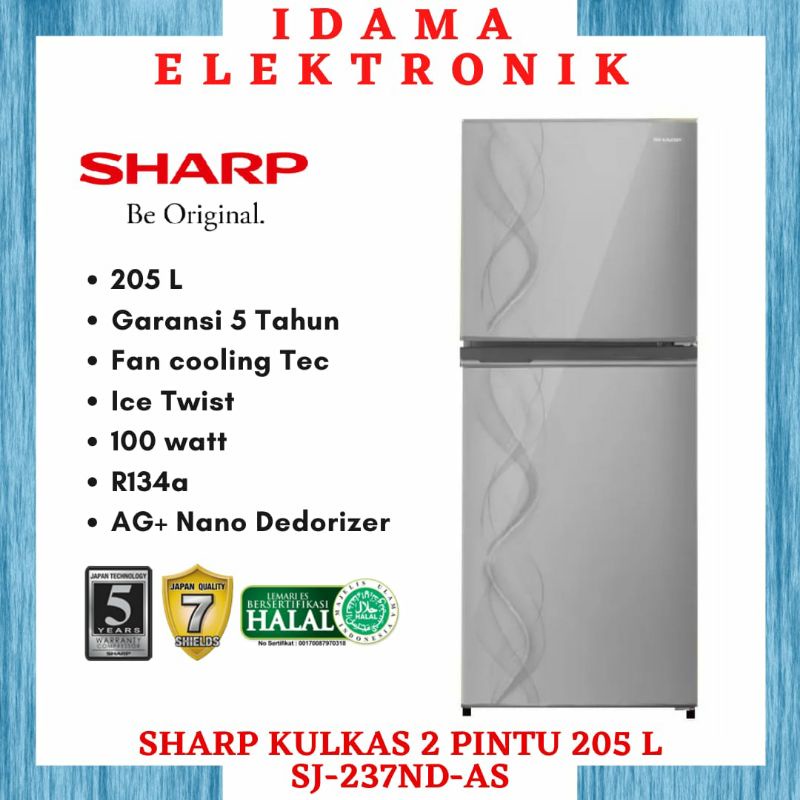 SHARP Kulkas 2 Pintu 205 L SJ-237ND-AS