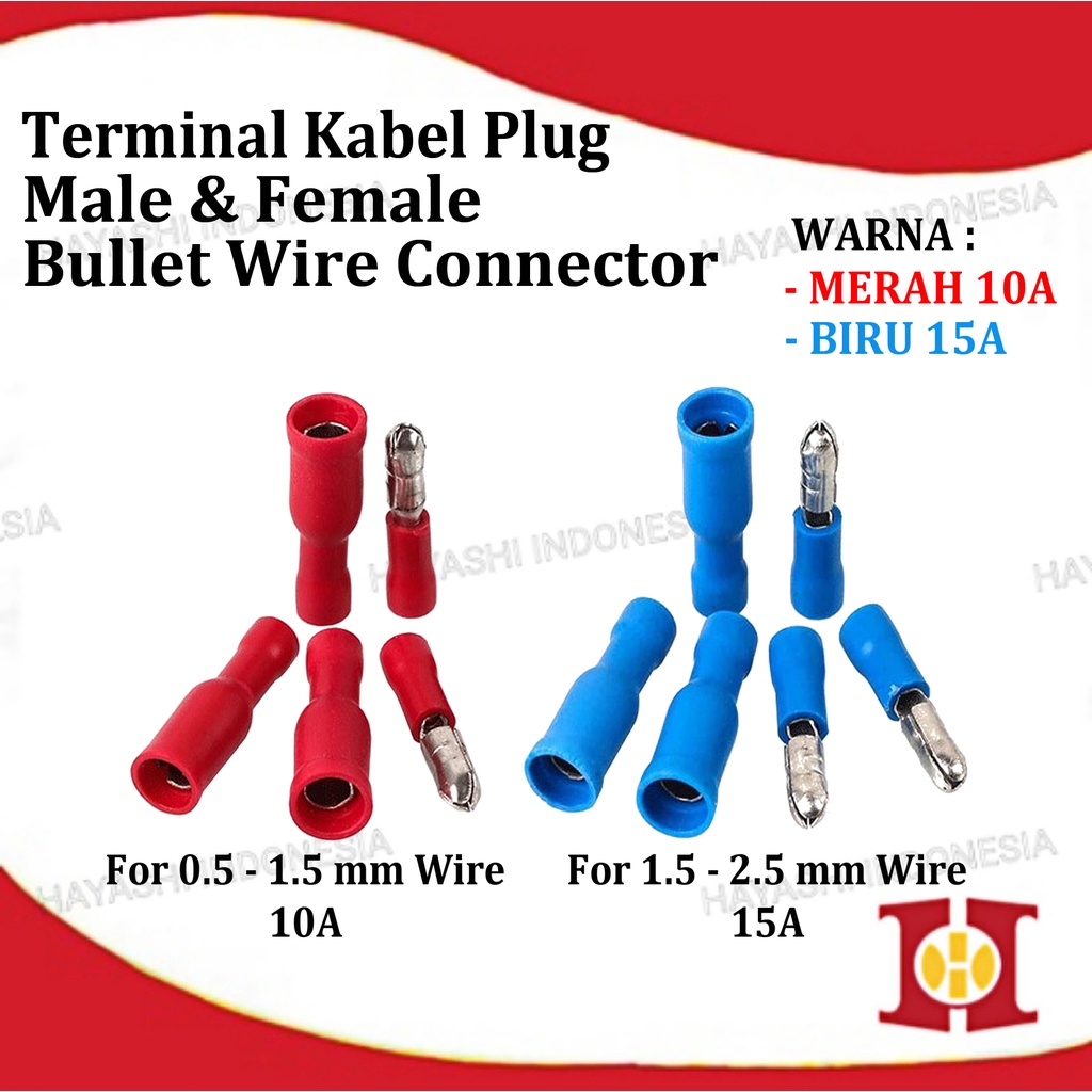 Bullet Wire Connector Terminal Plug Cucuk Kabel Quick Cable Crimp-10pcs