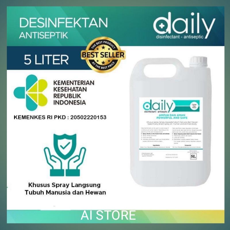 DAILY DESINFEKTAN REGULER 5 LITER  KEMENKES / DISINFEKTAN ANTI SEPTIC 5 LITER ANTI VIRUS ANTI BACTERIAL