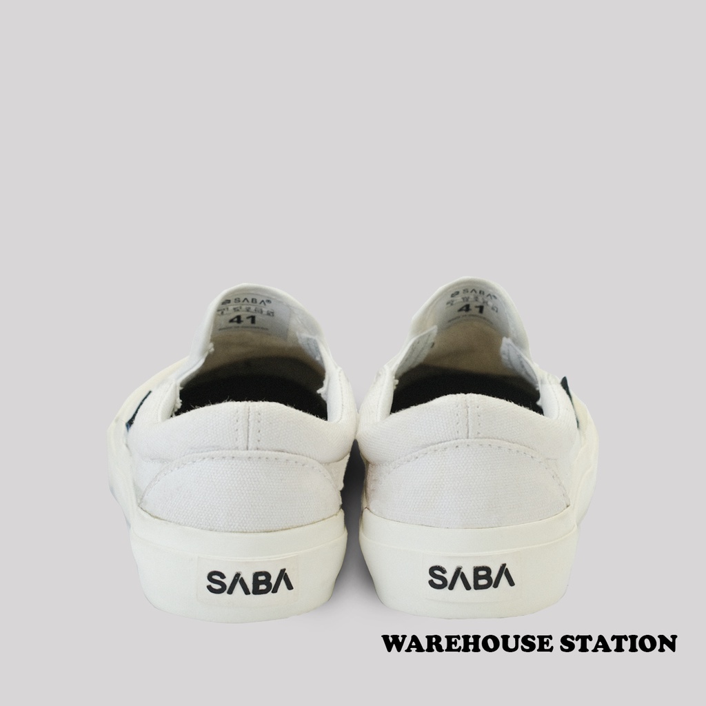 SABA Vintage Slip On Triple White - Sepatu Sneakers Casual Pria Wanita